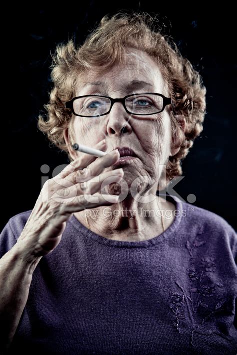 Smoking Old Lady Stock Photos