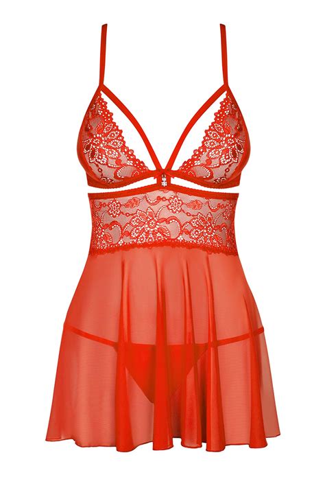Obsessive Lace Sexy Nightdress And Thong 838 Bab 3 Red Red