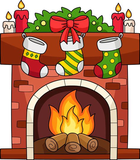 Christmas Fireplace With Stocking Cartoon Clipart 10789054 Vector Art