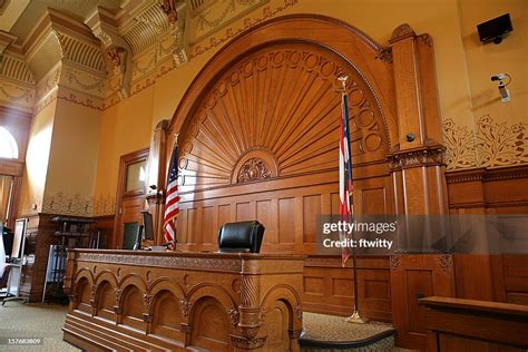Inside Of A Courtroom With American Flags High Res Stock Photo Getty