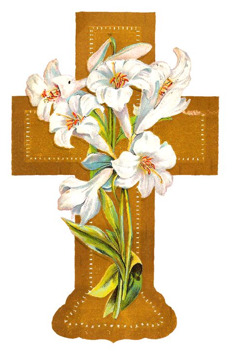 Antique Images Digital Easter Download With Gold Cross And White
