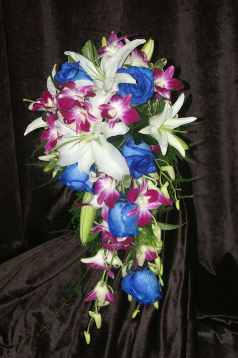 Orchid bridesmaid dresses purple wedding bouquets wedding table flowers blue bridesmaids wedding colors bridesmaid ideas wedding dresses blue dendrobium orchids calla lillies. Blue Roses, Purple Dendrobium Orchids and White Casablanca ...