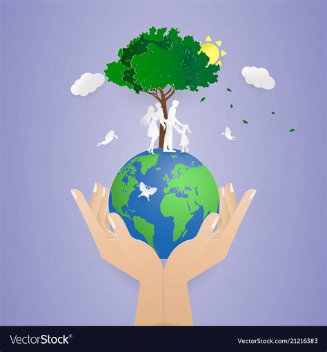 Human Two Hand Holding Worldsave Natureworld Vector Image