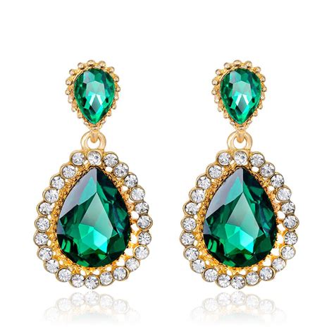 Hot Sale Green Crystal Earrings For Women Fashion Jewelry Gold Color