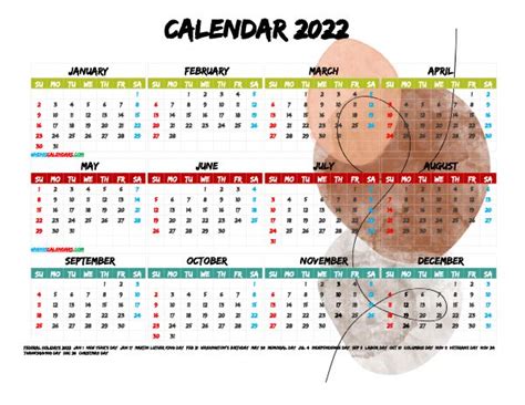 12 Free Printable 2022 Calendar With Holidays Pdf Watercolor Premium