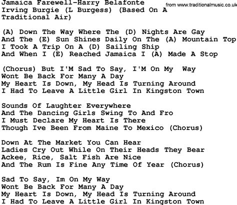 Country Musicjamaica Farewell Harry Belafonte Lyrics And Chords