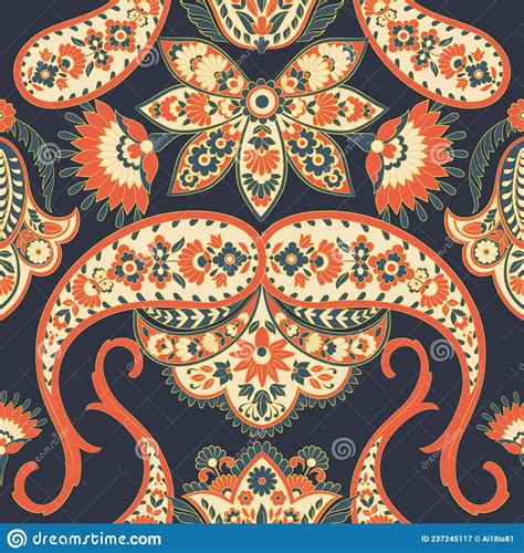 Floral Seamless Pattern With Paisley Ornament Vector Illustration In