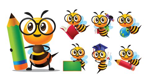 Cartoon Cute Bee Character With Glasses Back To School Series With
