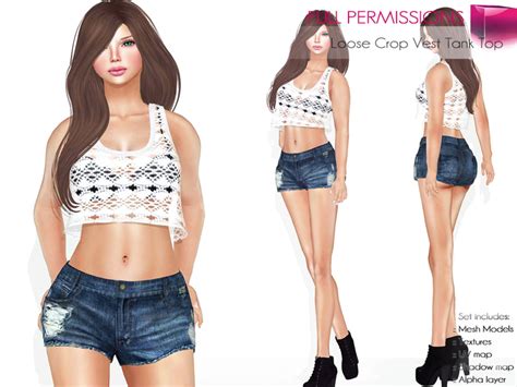 Second Life Marketplace Full Perm Classic Rigged Mesh Womens Lace Knitted Sleeveless Scoop