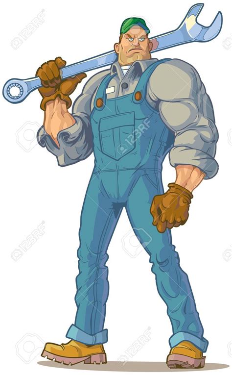 Vector Cartoon Clip Art Illustration Of A Big Tough Looking Mechanic Or