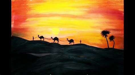 Desert Painting With Camels Easy Landscape Painting For Beginners