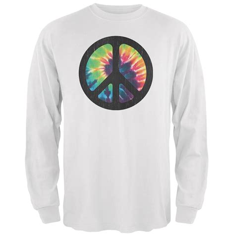 Old Glory Tie Dye Peace Sign Distressed Halftone Mens Long Sleeve T