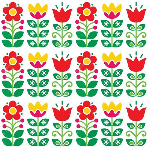 Swedish Floral Retro Pattern Traditional Folk Art Design