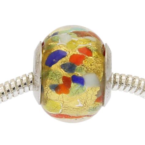 Charm Beads Gold Multicolor Confetti Murano Glass Charm Bead