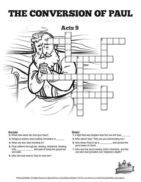 Acts 9 Pauls Conversion Sunday School Crossword Puzzles Fun For Kids
