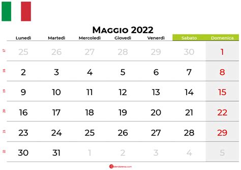 Calendario Maggio 2022 Con Festività