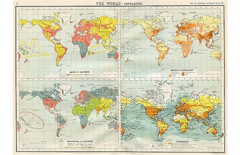 Prints with a Past - Population of the World Map, 1900 | One Kings Lane