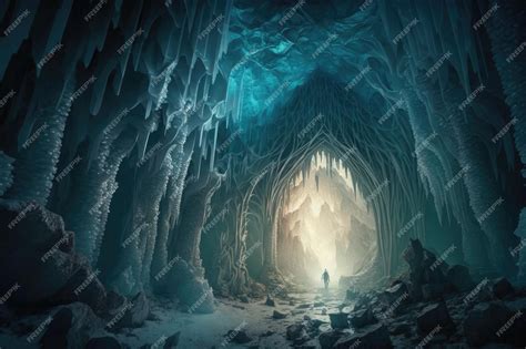 Premium Ai Image A Frozen Cavern With Icicles Hanging From The