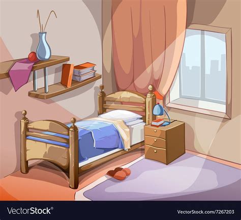 Bedroom Interior In Cartoon Style เตียงนอน ห้องนอน การออกแบบตัวละคร