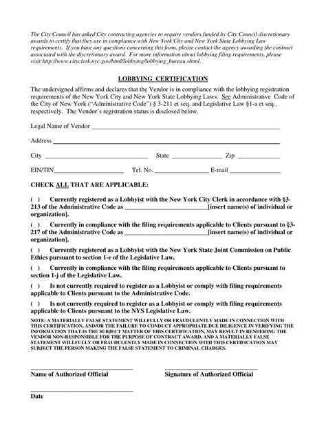 New York City Lobbying Certification Form Fill Out Sign Online And Download Pdf Templateroller