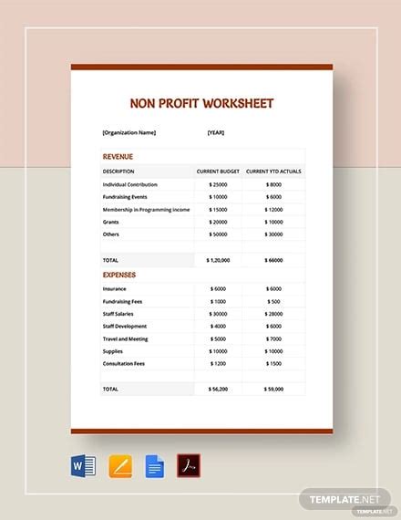 6 Non Profit Sheet Templates Free Samples Examples Format Download