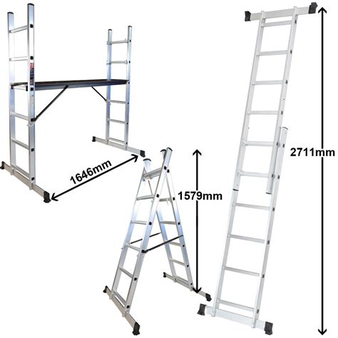 Excel Aluminium Scaffold Ladder 3 In 1 Multipurpose 12 Tread 271m Work