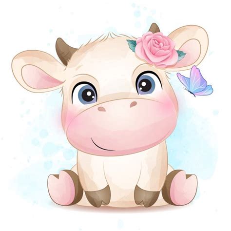 Cute Little Cow With Watercolor Illustration | Baby animal drawings