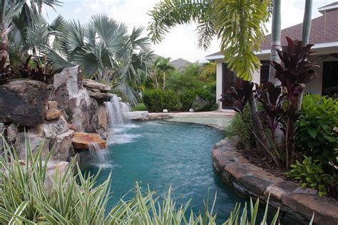 Lagoon Pool With Grotto And Elevated Spa Waterfall By Lucas Lagoons Inc