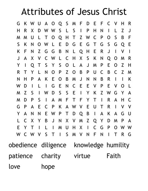 Attributes Of Jesus Christ Word Search Wordmint