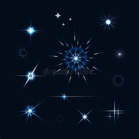 Vector Set Of Sparkle Lights Stars Stars With Rays Explosion Stock