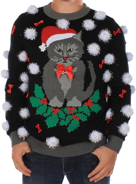 Tipsy Elves Mens Ugly Christmas Sweater Cat Sweater With