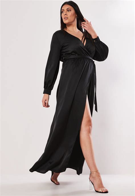 Plus Size Black Plunge Wrap Maxi Dress Missguided