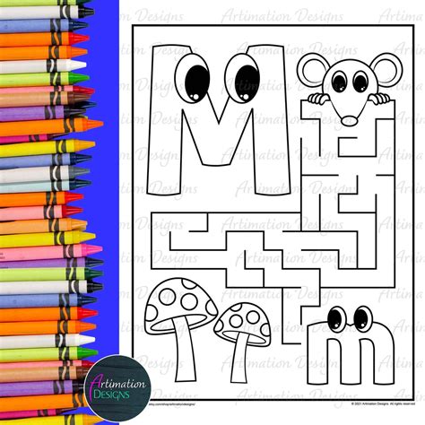 Alphabet Coloring Page Letter M Abc Letters Maze Puzzle Etsy