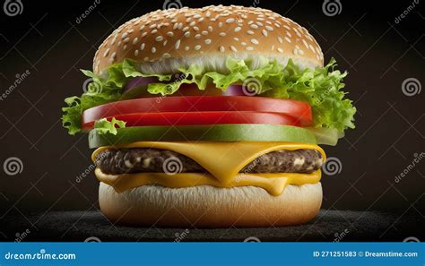 Classic American Hamburger: Bite into Perfection. AI Generative. Stock