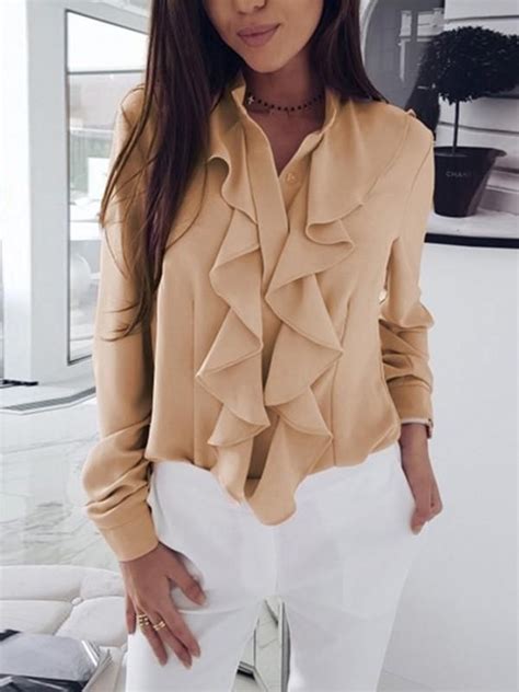 Apricot Ruffle Long Sleeve Casual Sweet Going Out Blouse L In 2021
