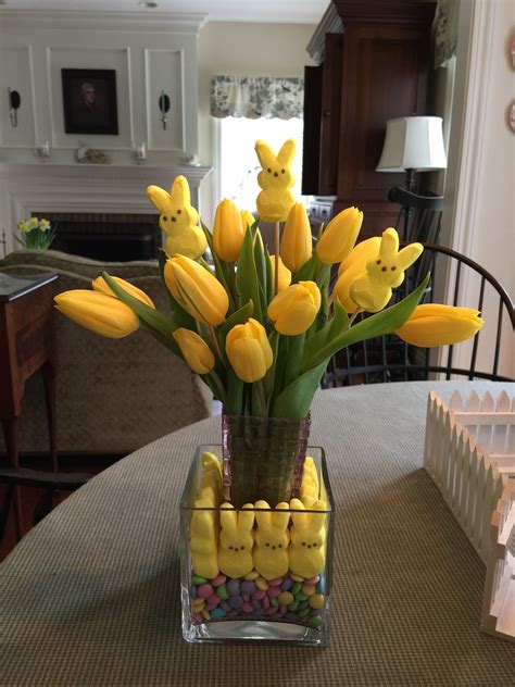 Easter Tulip And Peep Centerpiece Easter Basket Centerpiece Easter