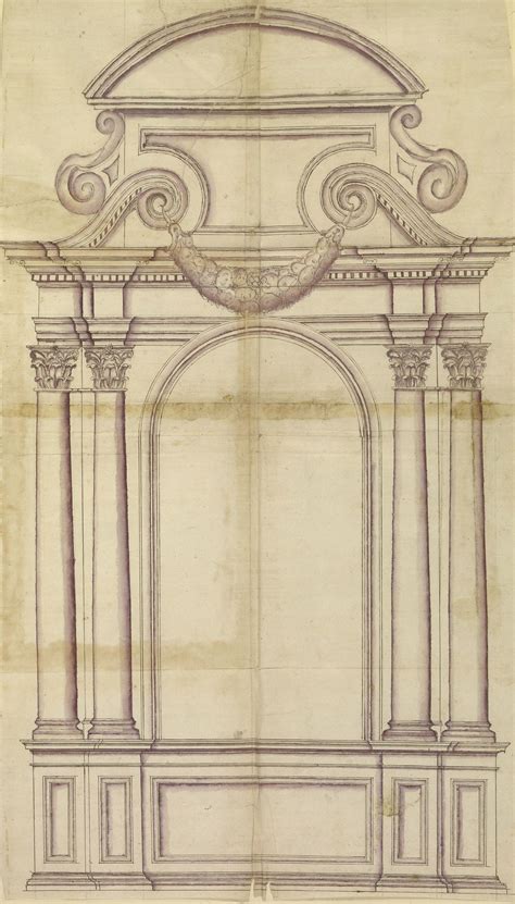Italian School Roman 17th Century Architecture Drawing Baroque