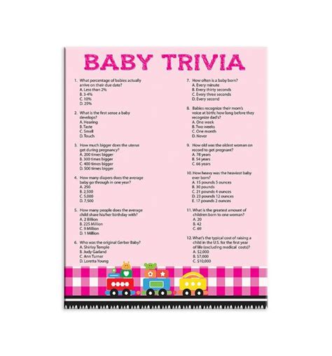 Editable Baby Trivia Baby Shower Game With A Train Theme And Etsy