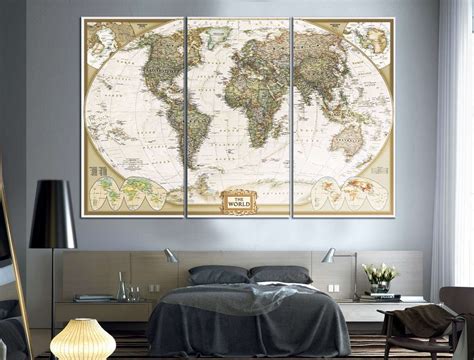 Push Pin World Map Canvas Art Wall Decor 3 Piece Canvas Prints