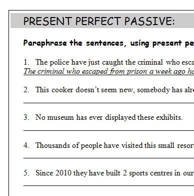 Though many style guides discourage the use of the passive voice, the construction can be quite effective, especially when the performer of an action is unknown or unimportant. Present Perfect Passive