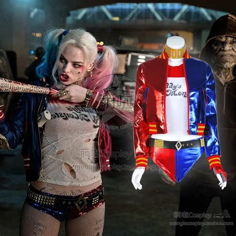 Disfraz De Cosplay De Harley Quinn De Suicide Squad Chaqueta Roja Azul De Batman Camiseta