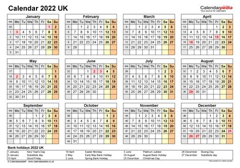 Calendar 2022 Uk Free Printable Microsoft Word Templates