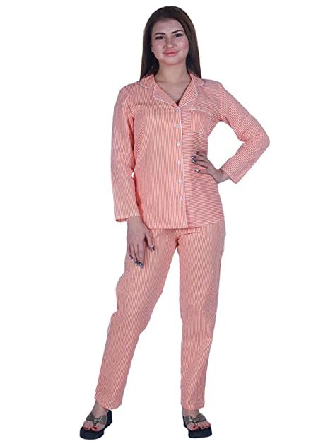 Buy 9 Impression Cotton Orange And White Stripe Pyjama Set With Collared