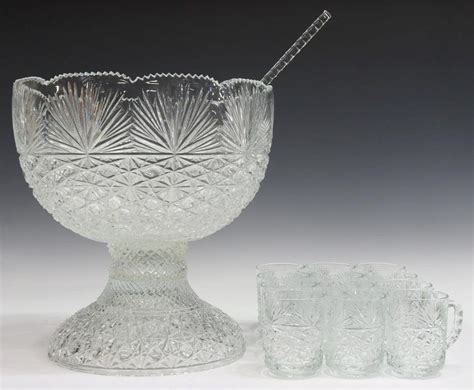 14 Cut Glass Pedestal Punch Bowl Ladle And Cups Feb 27 2022 Austin Auction Gallery In Tx