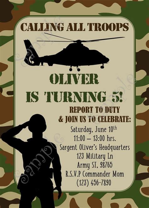 Printable Soldier Invitation Army Invitation Soldier Etsy In 2020