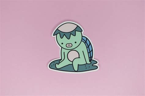 Kawaii Japanese Mythology Kappa Sticker Cute Frog On Lily Etsy