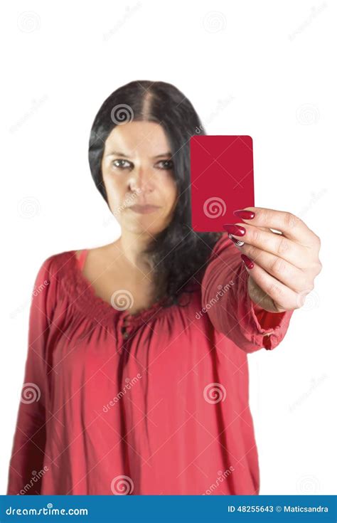An Image Of A Pretty Woman Showing Red Card Stock Image Image Of