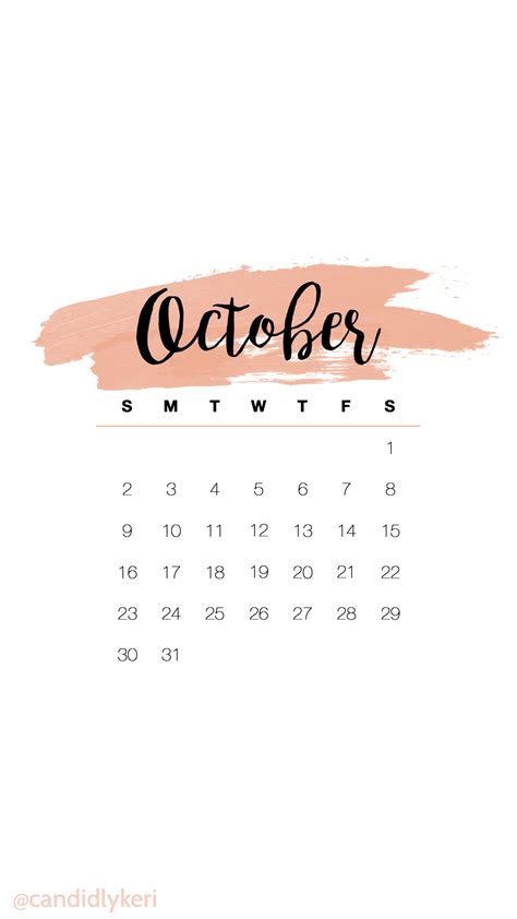 An October Calendar With The Word October Written In Cursive Font On