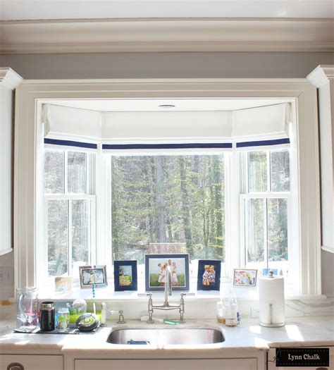 Textured khaki room darkening 3.5 in. Bay Window Roman Shades in Linen with Samuel and Sons ...