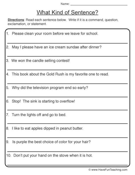 What Kind Of Sentence Types Of Sentences Worksheet 1 Identify The